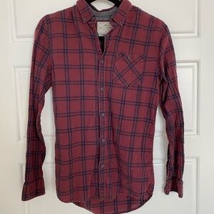 𝅺brunswick Garments Men’s Maroon Plaid Long Sleeve Size XS